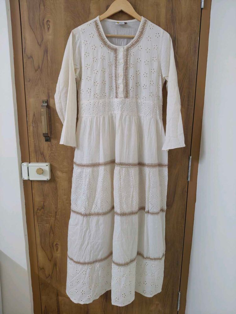 White Boho Embroidered Dress
