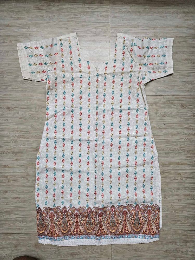 White Printed Tunic Cotton Top