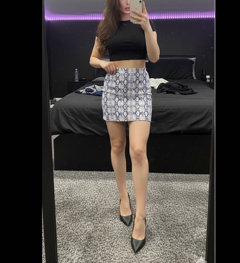 snakeskin print imported mini skirt