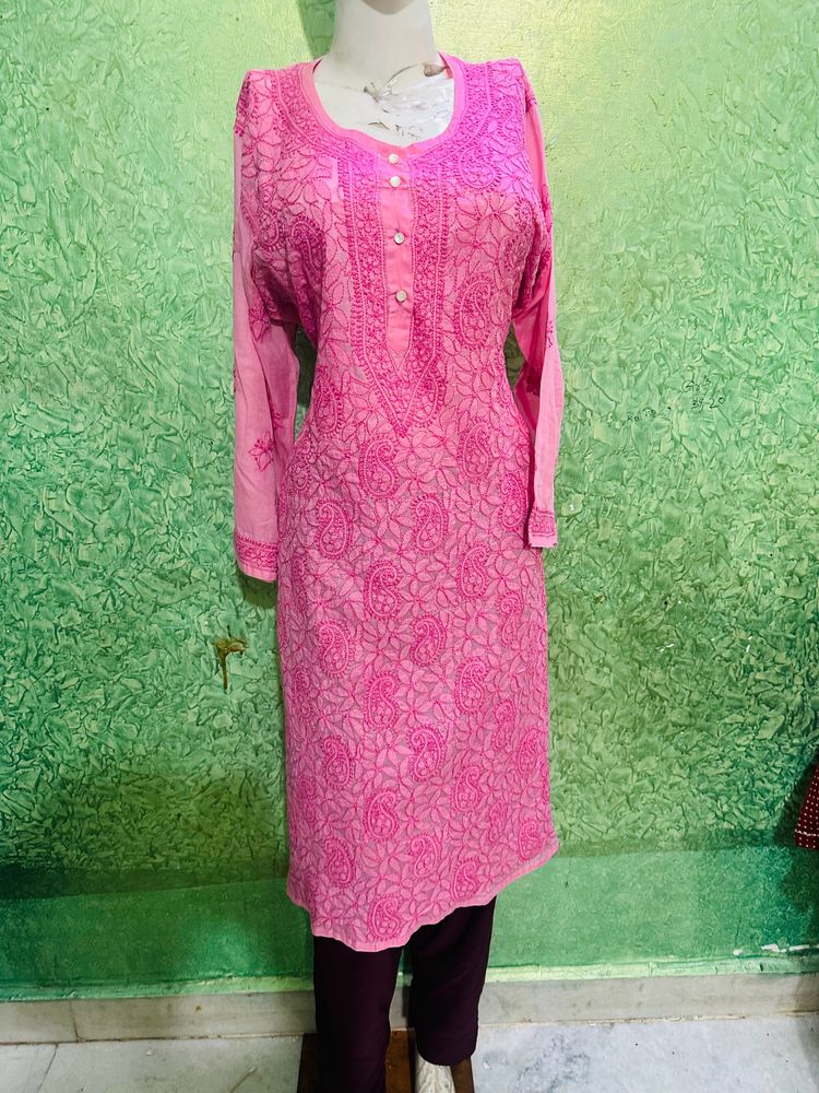 Pink Embroidered Kurti