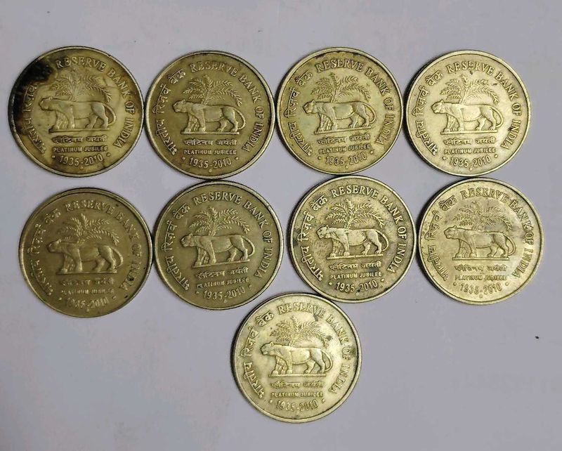 Old Rare Coin Of 5₹ 9 Pcs Set.