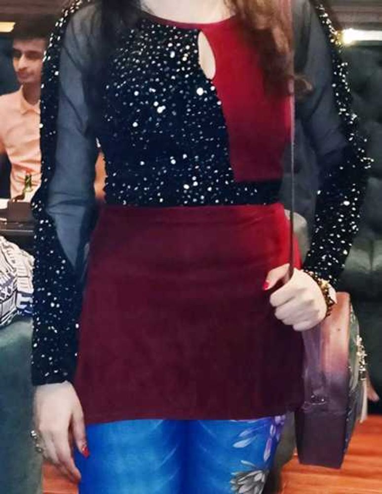 Party Wear Red Black Long Top