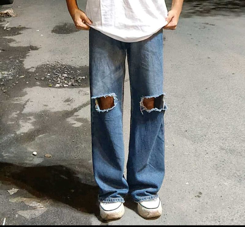 Ripped Wide Leg Jeans