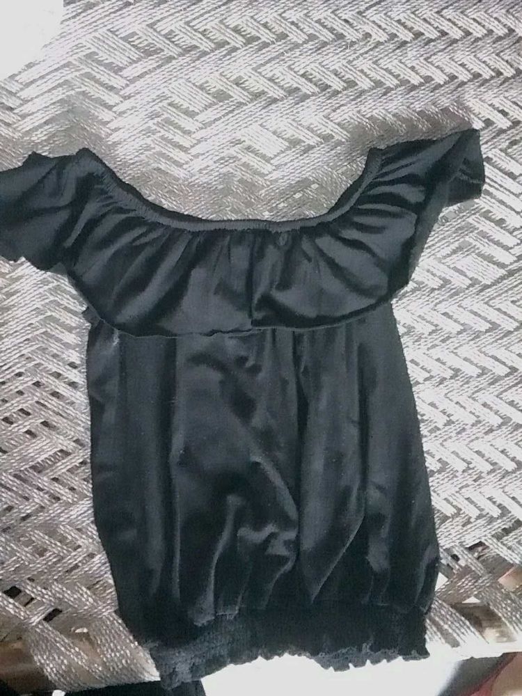 Black Off-Shoulder Ruffle Top