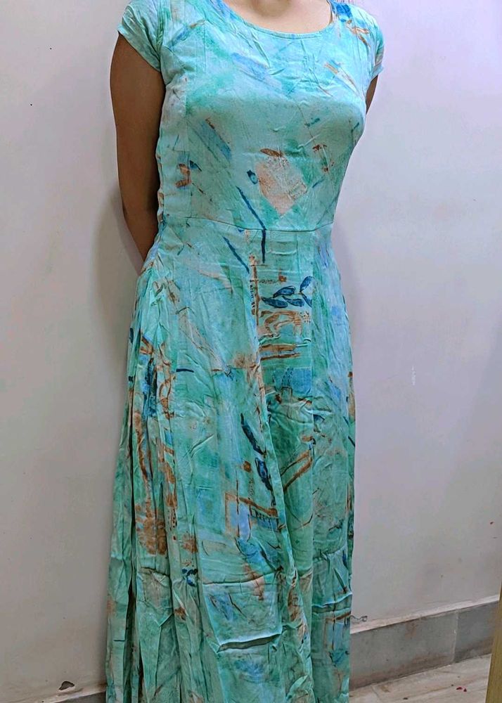 Aqua Printed Maxi Dress