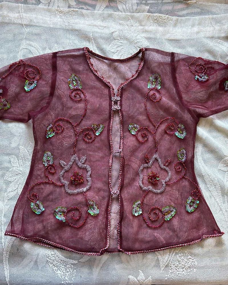 Sheer Sequin Embroidered Top