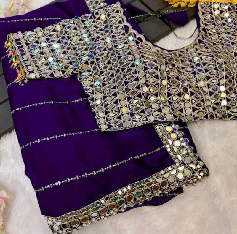 Designer Mirror Work Saree With Stitched Blause