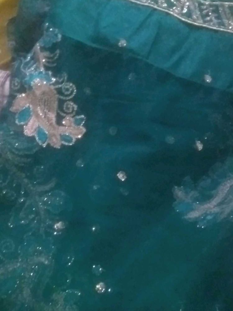 Teal Embellished Fabric