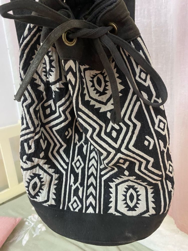 Black And White Embroidered Bag pack
