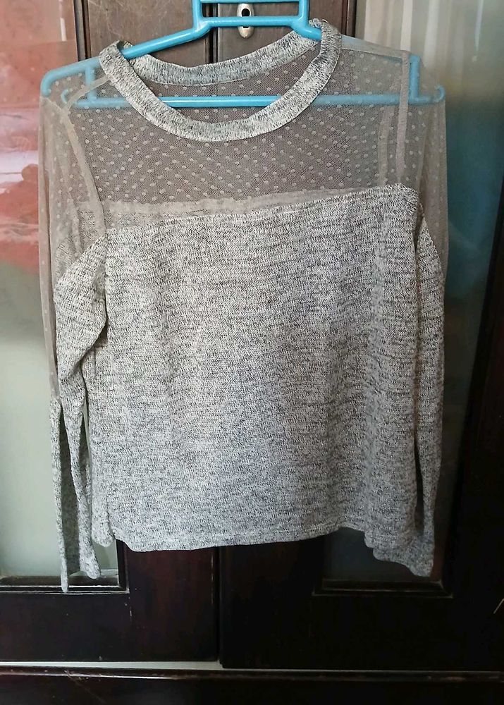 Gray Top With Chic Mesh Detailing