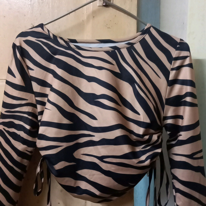 Drawstring Zebra Print Top