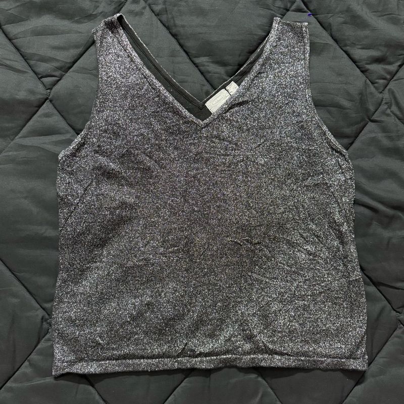Silver Metallic V-Neck Tank Top