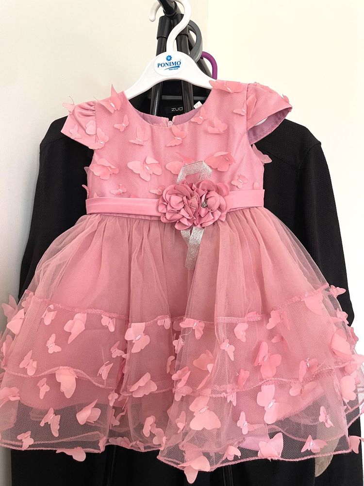 Pink Butterfly Princess Tulle Dress - Party Wear