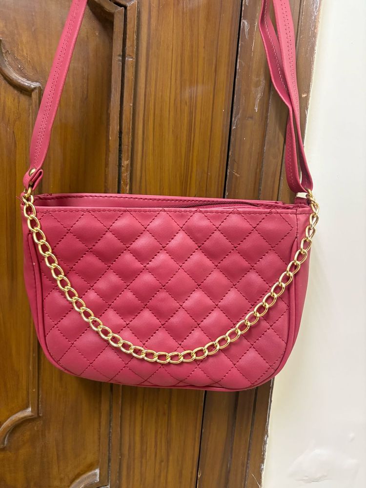 Pink Quilted Shoulder Bag