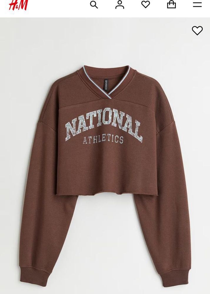 H&amp;M Brown Graphic Cropped Sweatshirt