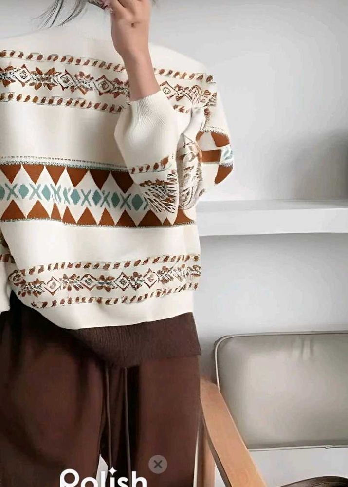 New With Tag Korean Patterned Knit Sweater