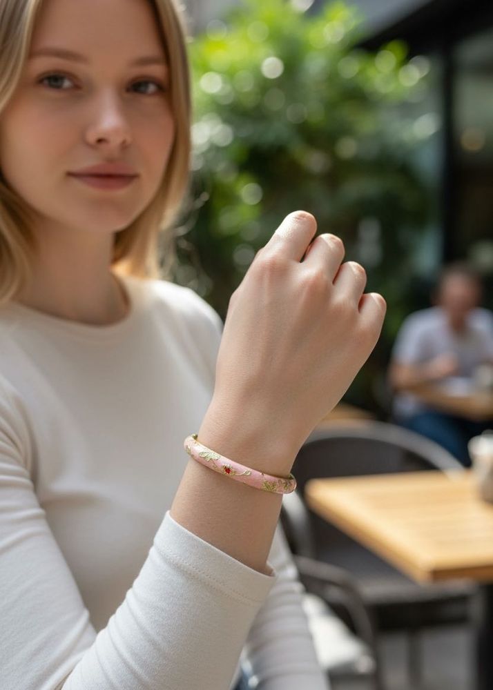 Floral Baby Pink Italian Enamel Bangle