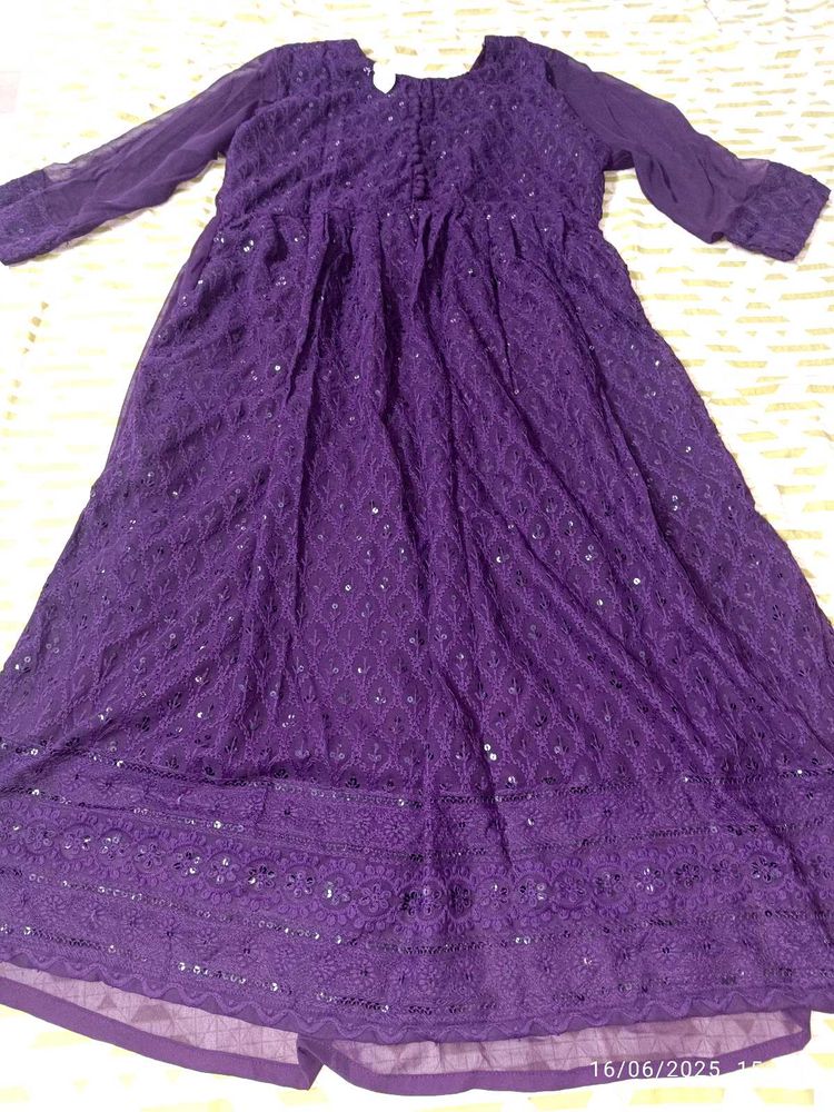 Xl New Unused Elegant Chikankari Purple Anarkali