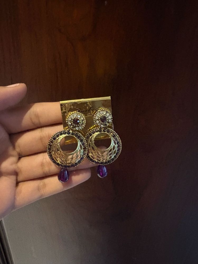 Elegant Gold &amp; Purple Dangle Earrings