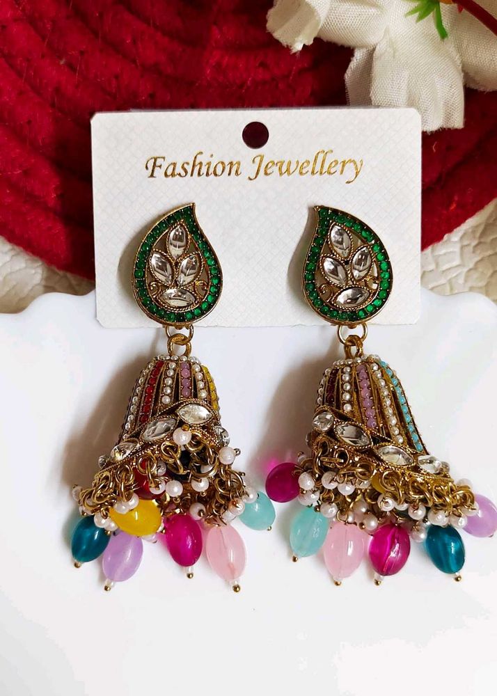 Premium Festive Multicolour kundan Jhumka