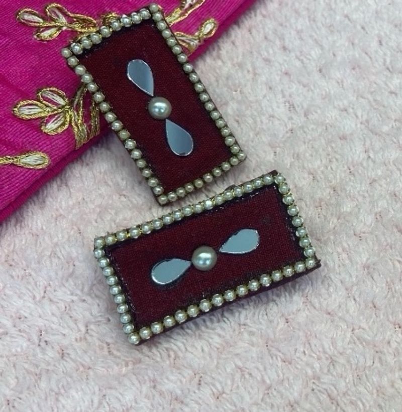 Stylish Fabric Earrings With Pearls And Mirrors