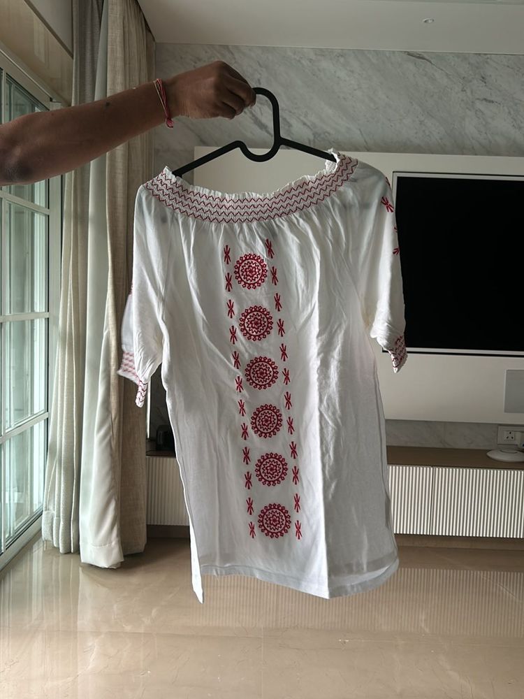 Embroidered Off-Shoulder Top