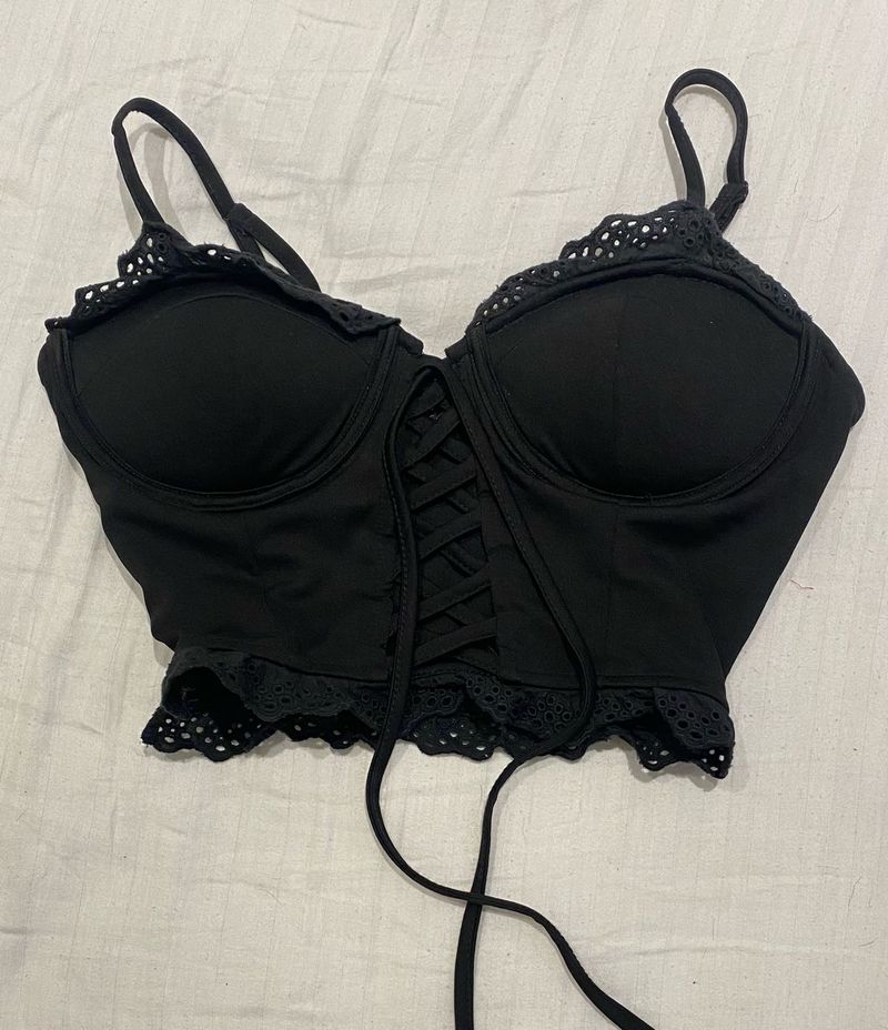 black cutout corset top