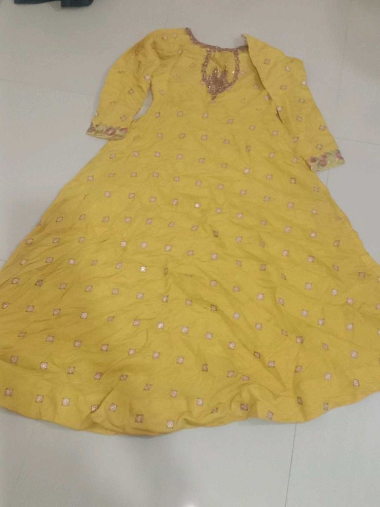 Yellow Embroidered Anarkali Kurta