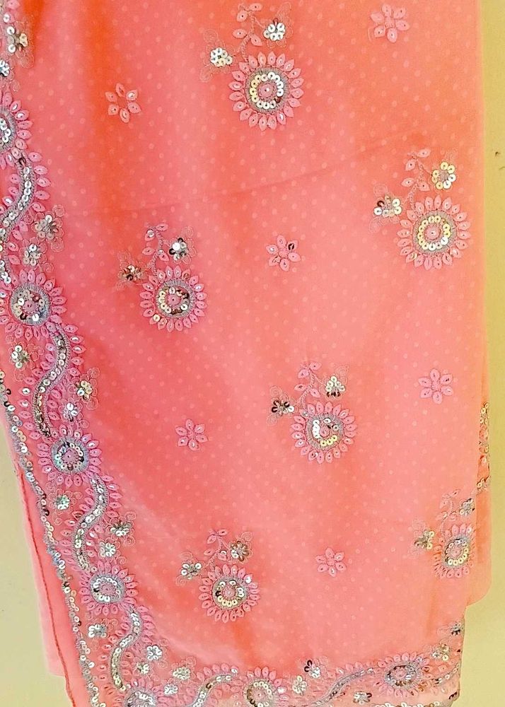 Peach Embroidered Saree
