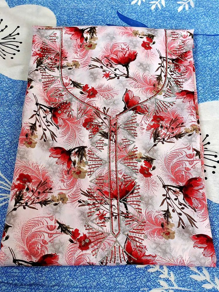 Floral Dress Material ith Mini Stone Work