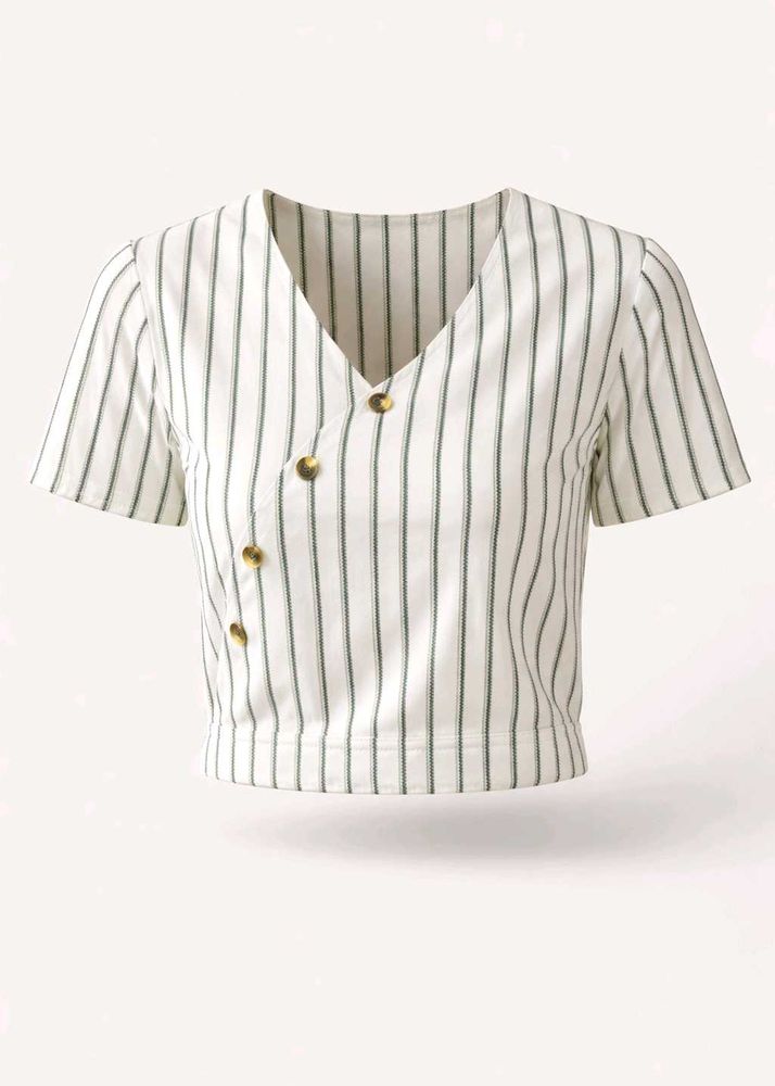 Striped V-neck Crop Top