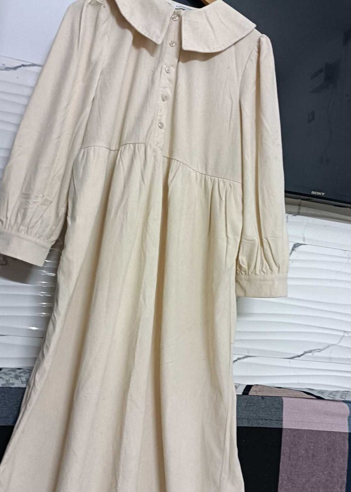 new Beige Collared Midi Dress
