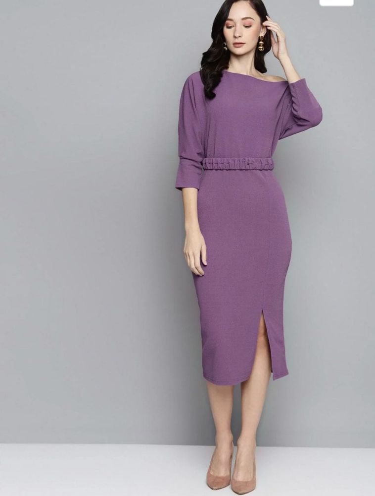 Lavender Belted Drop Shoulder Midi Dress