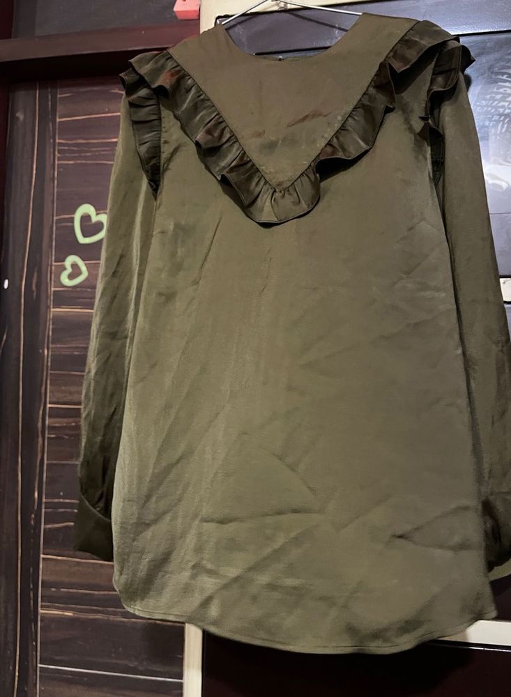 Olive Green Ruffle Top