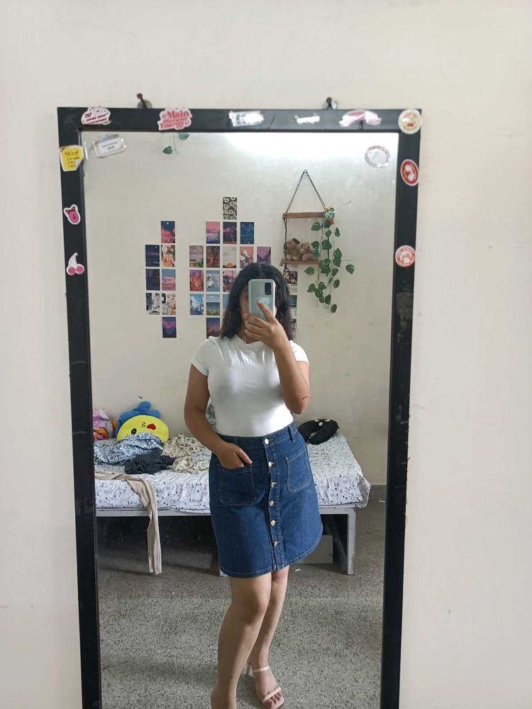 Denim Button-Front Skirt