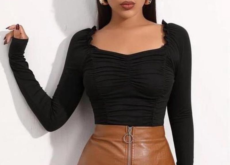 Ruched Long Sleeve Crop Top