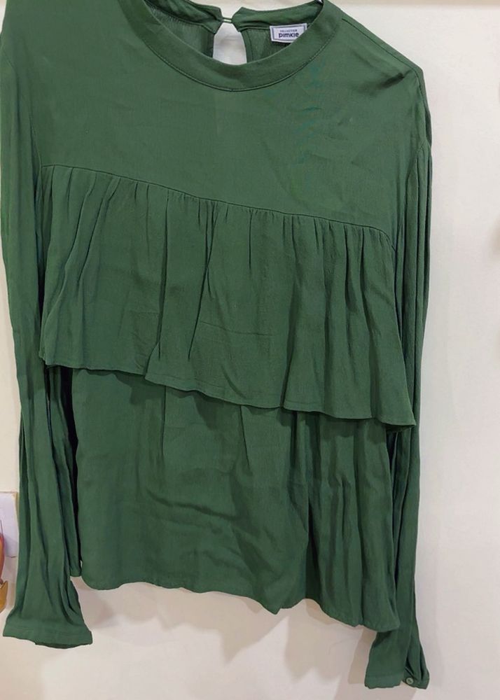 Green Ruffle Detail Top