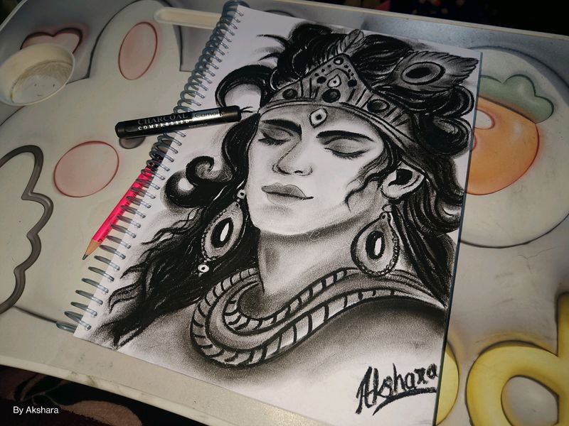 Charcoal Krishna Painting
