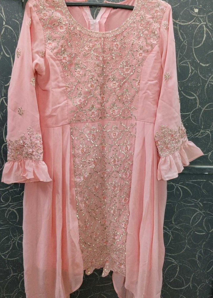 Pink Frock And Garara Set With Duptta