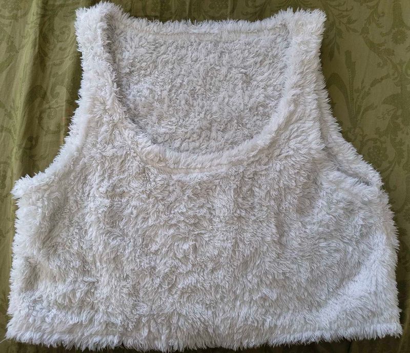 White Fuzzy Crop Tank Top