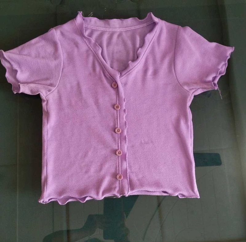 Lilac Ribbed Button-Up Top