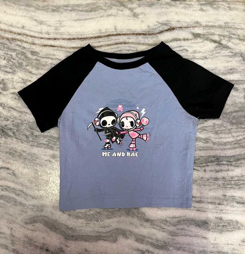 Bonkers Corner XS Cute &#39;Me and Bae&#39; Crop Tee