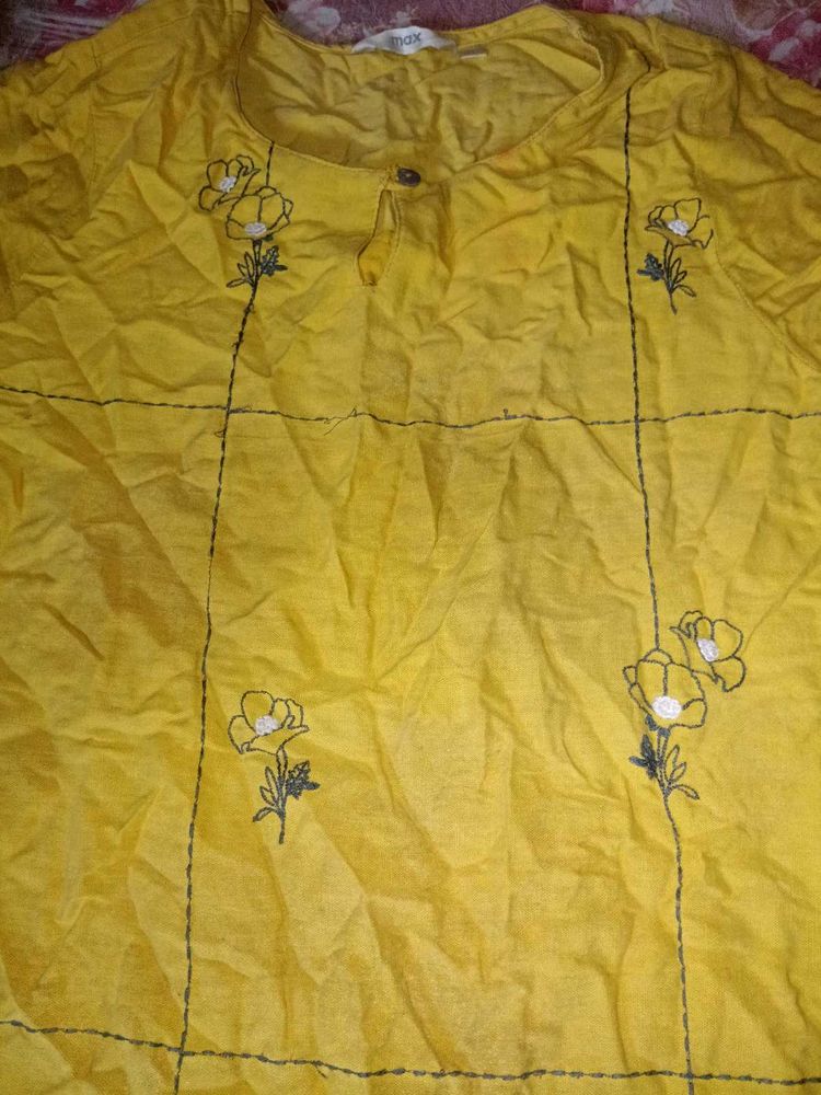 Floral Embroidered Yellow Top