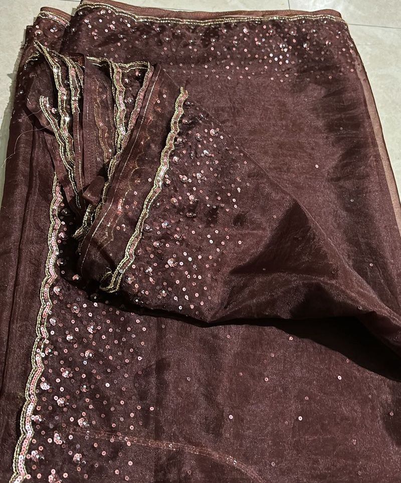 New Brown Pure Tissue Saree