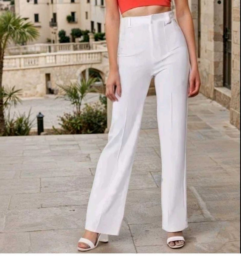 White Wide Leg Korean Pants