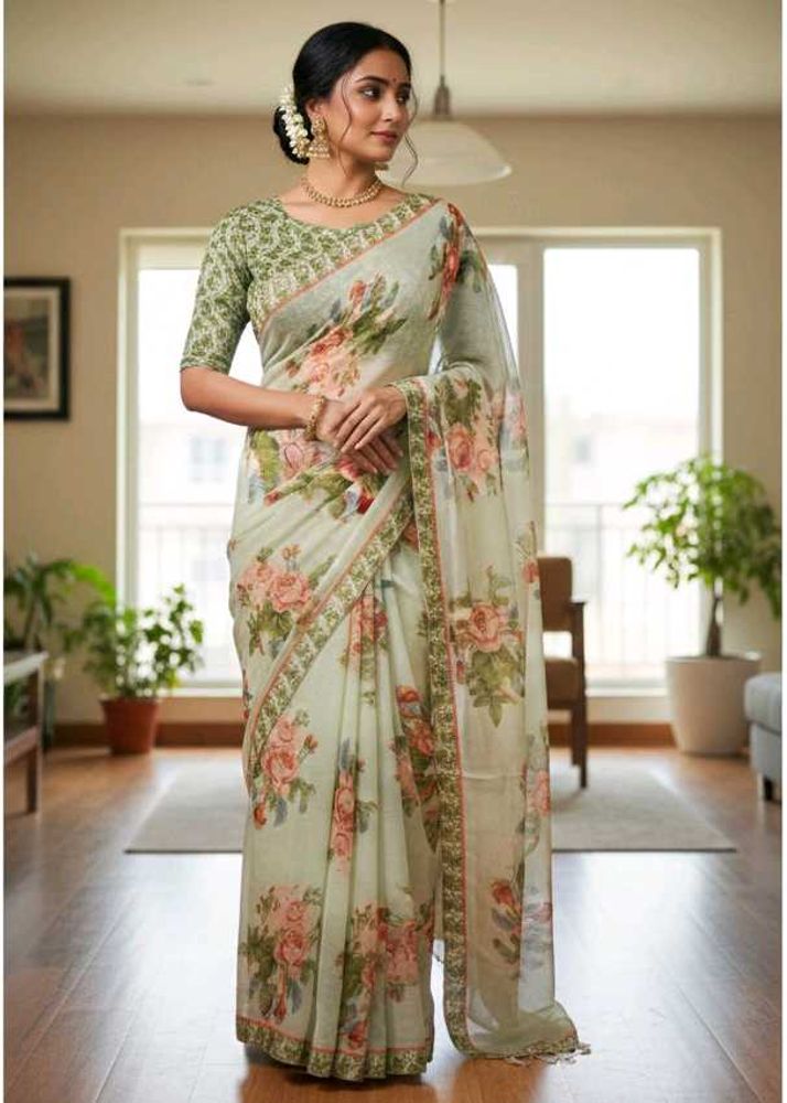Elegant Floral Print Saree