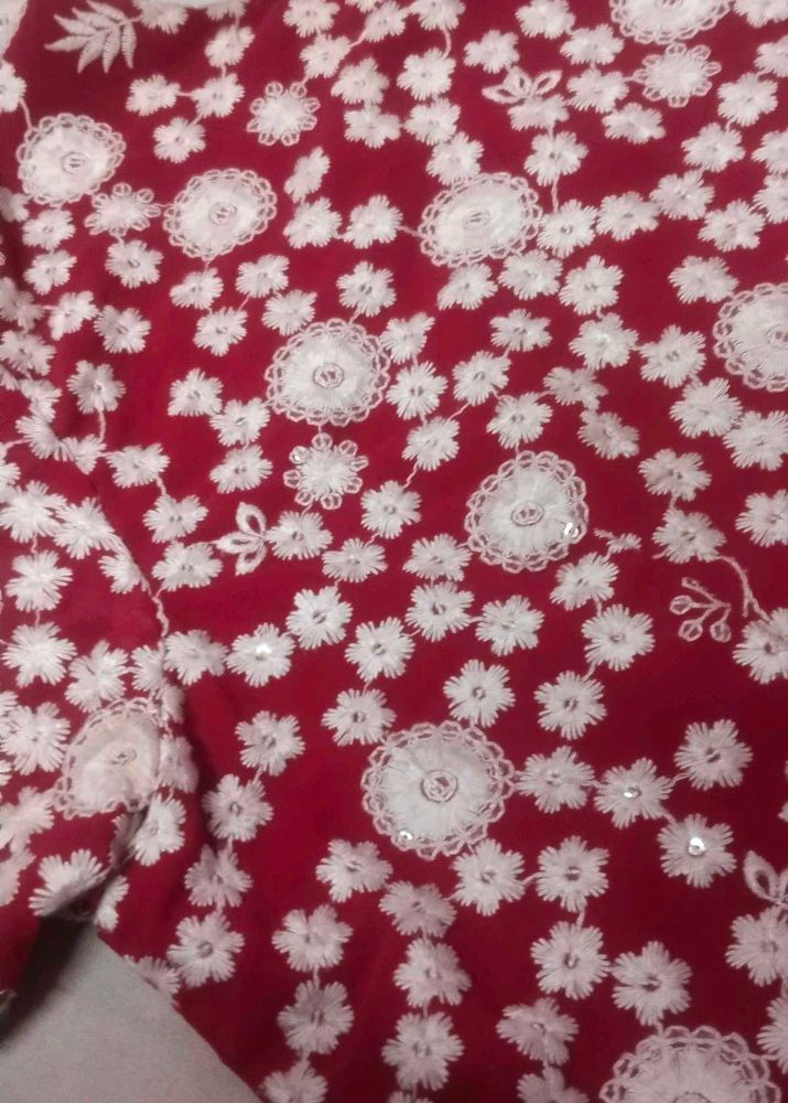 Red Embroidered Floral Dress