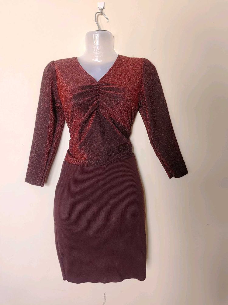 Burgundy Sparkle  Tops And Pencil  Skirt