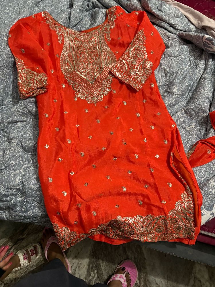 Orange Embroidered Kurta