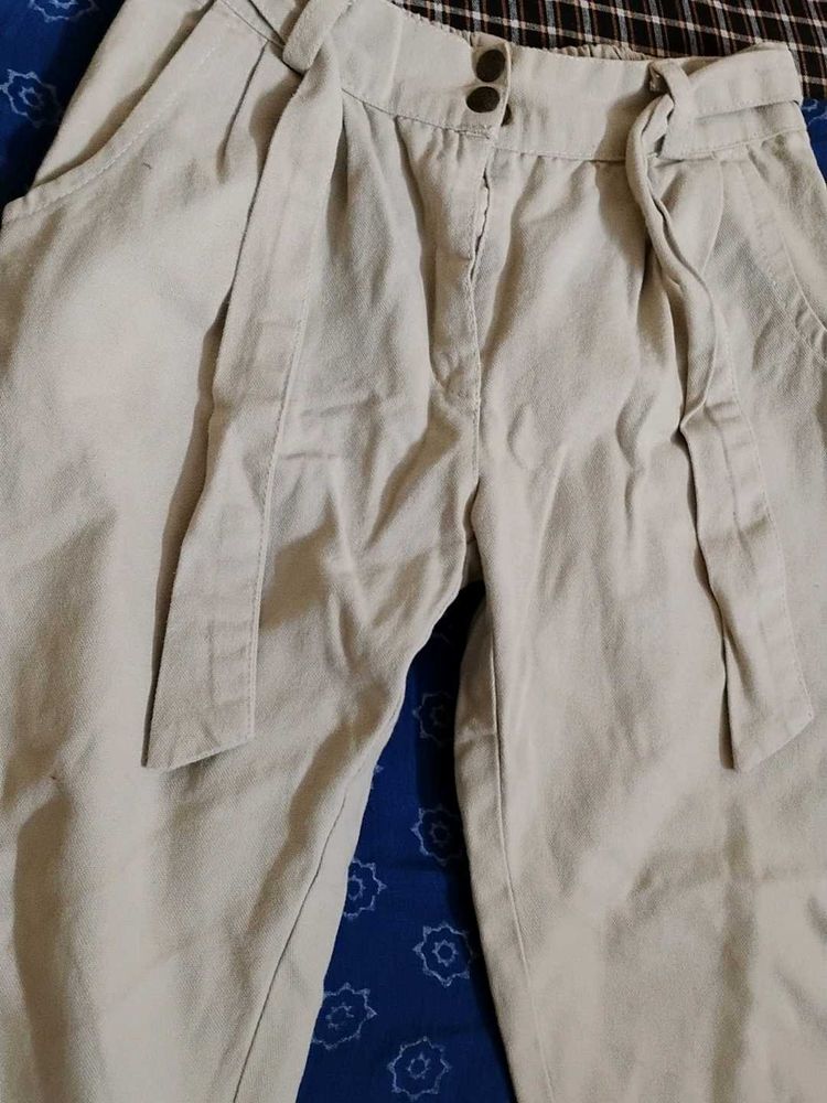 Beige belted KHADI pants